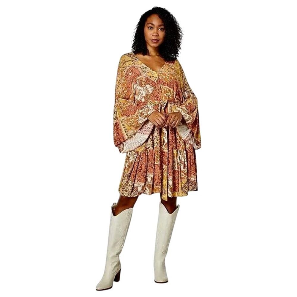 Rip Curl Wanderer Patchwork Goddess Sleeve Dress Boho Festival Hippie Cottage M